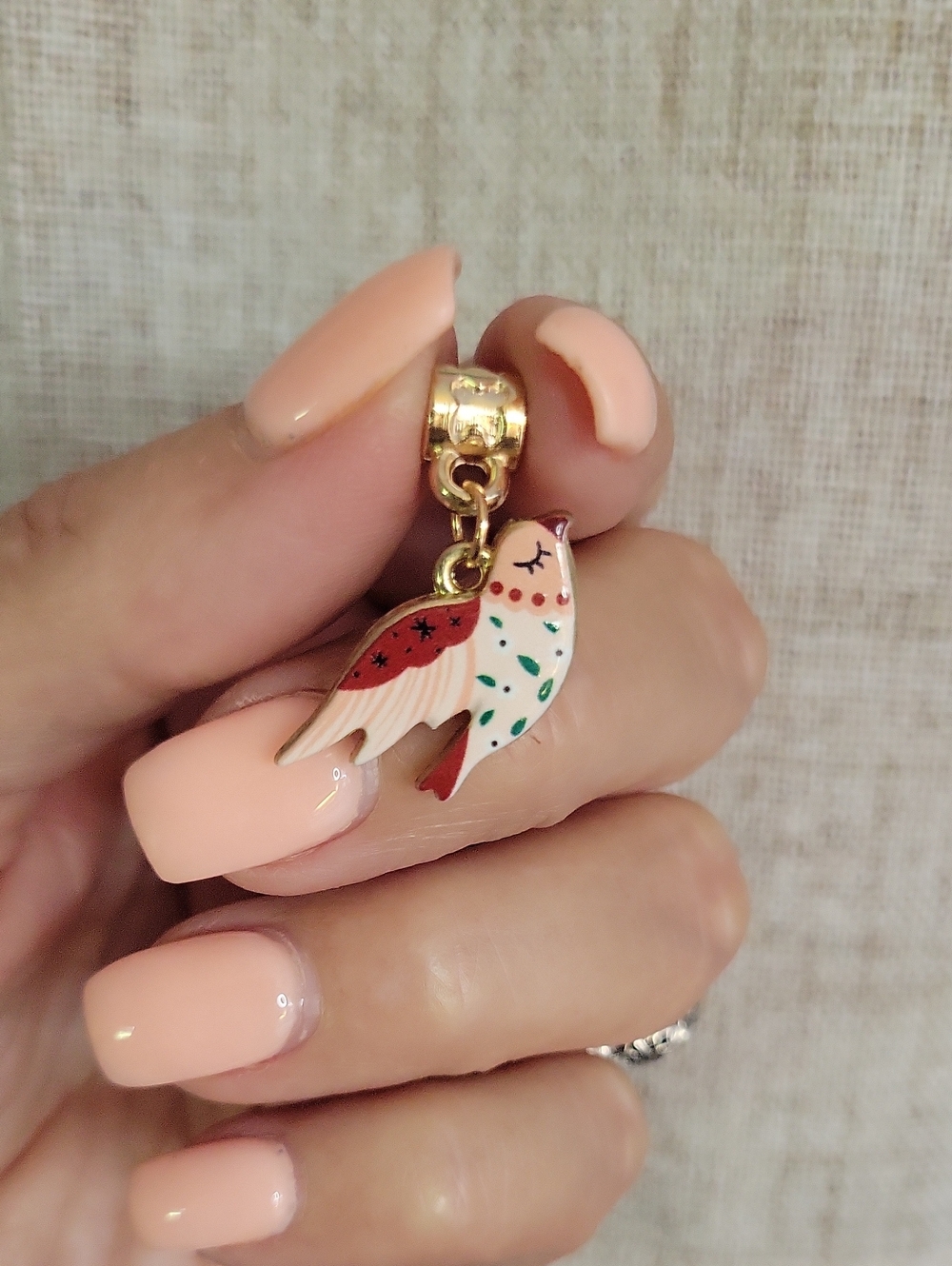 Pink and Red Folk Art Bird Charm Pendant